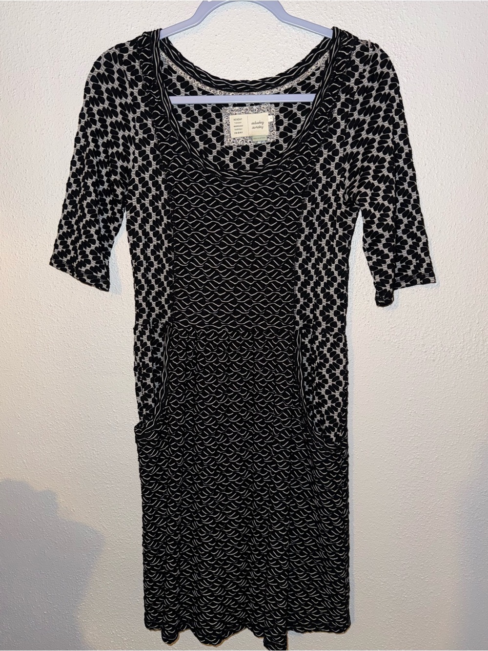 (S) Anthropologie Black and White Patterned Women's Dress